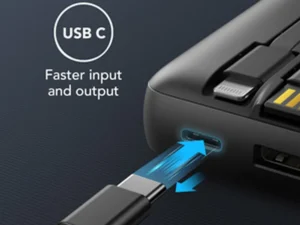 VEGER 20 000 mAh-s powerbank beépített Micro USB / Type C / Lightning C20 kábelekkel (W2047), fekete