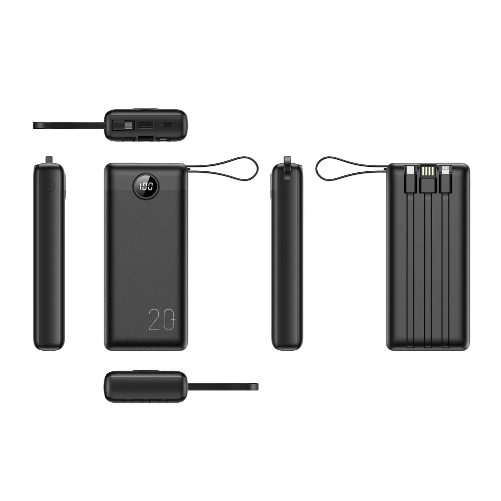 VEGER 20 000 mAh-s powerbank beépített Micro USB / Type C / Lightning C20 kábelekkel (W2047), fekete - Image 5