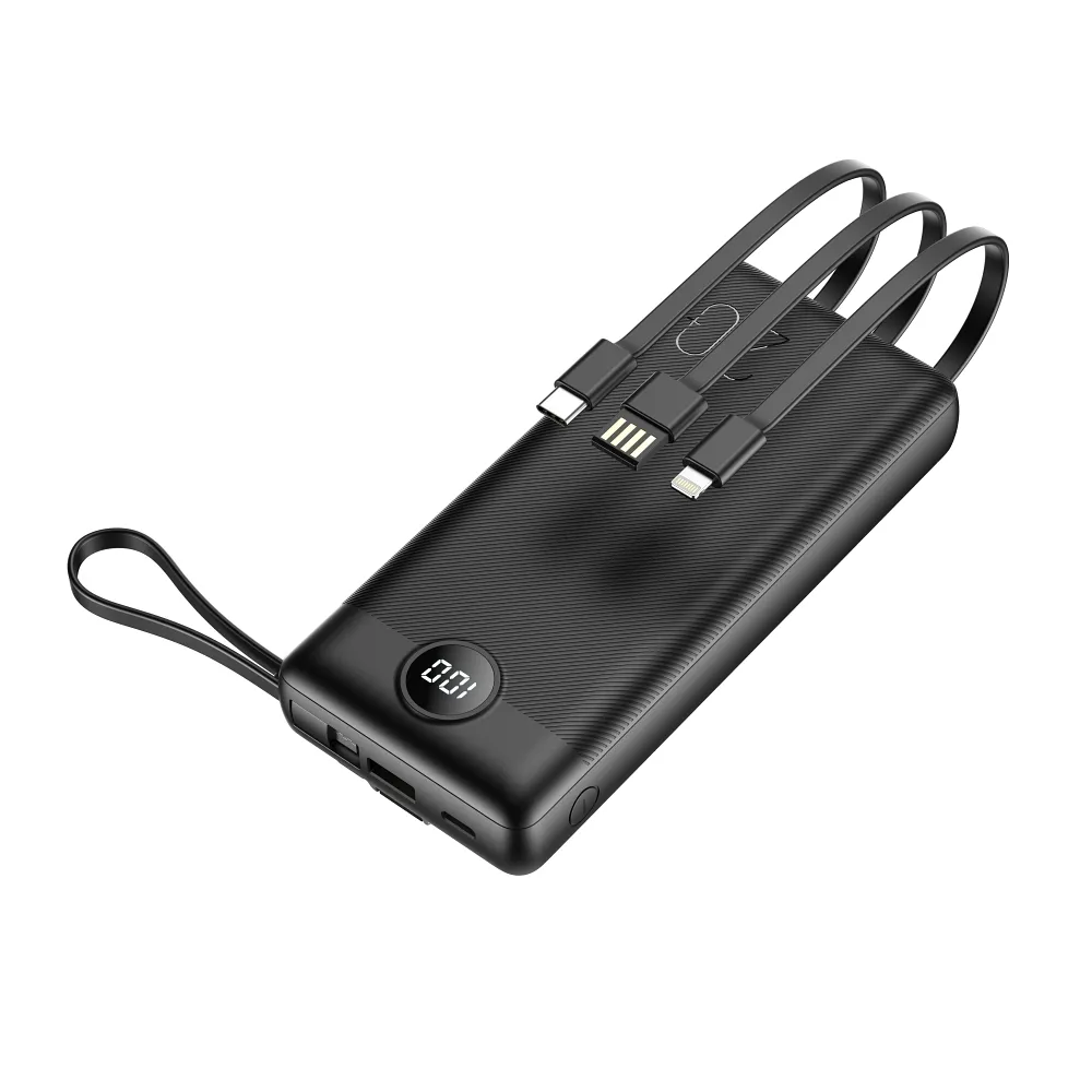 VEGER 20 000 mAh-s powerbank beépített Micro USB / Type C / Lightning C20 kábelekkel (W2047), fekete - Image 7