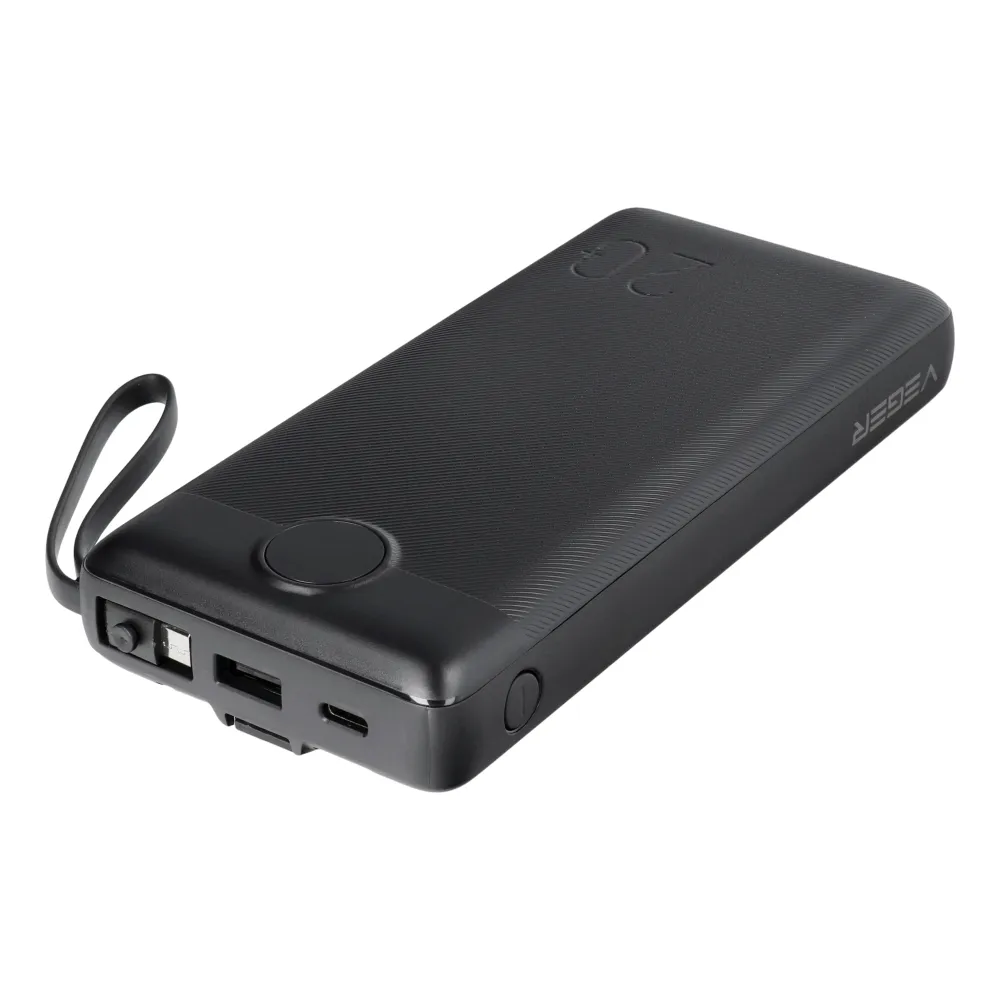 VEGER 20 000 mAh-s powerbank beépített Micro USB / Type C / Lightning C20 kábelekkel (W2047), fekete - Image 2
