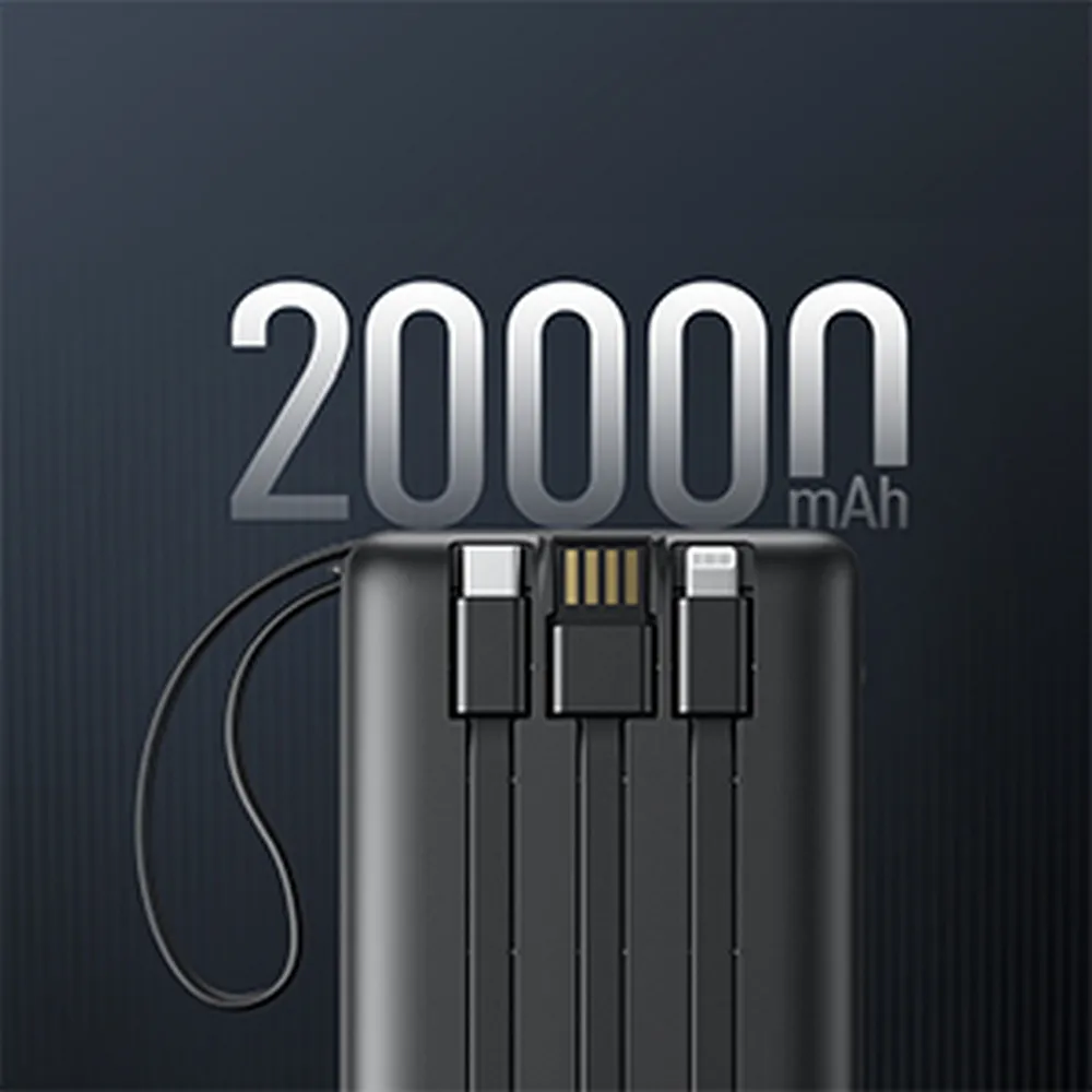 VEGER 20 000 mAh-s powerbank beépített Micro USB / Type C / Lightning C20 kábelekkel (W2047), fekete - Image 18