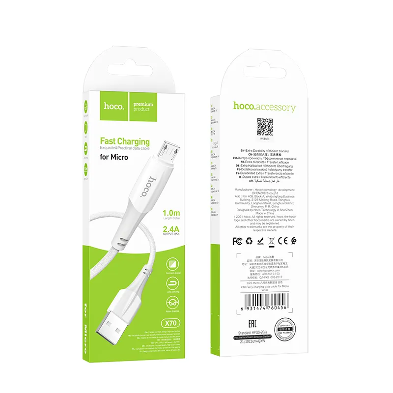 HOCO cable USB A to Micro USB 2,4A X70 1 m white - Image 4