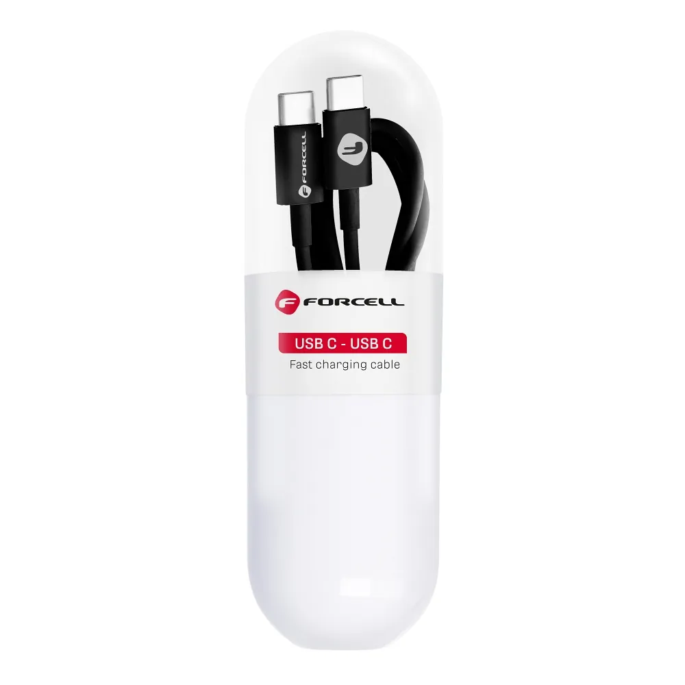 FORCELL C293 kábel, C-típus – C-típus, PD, QC, 48 W, TUBE, 1 m, fekete