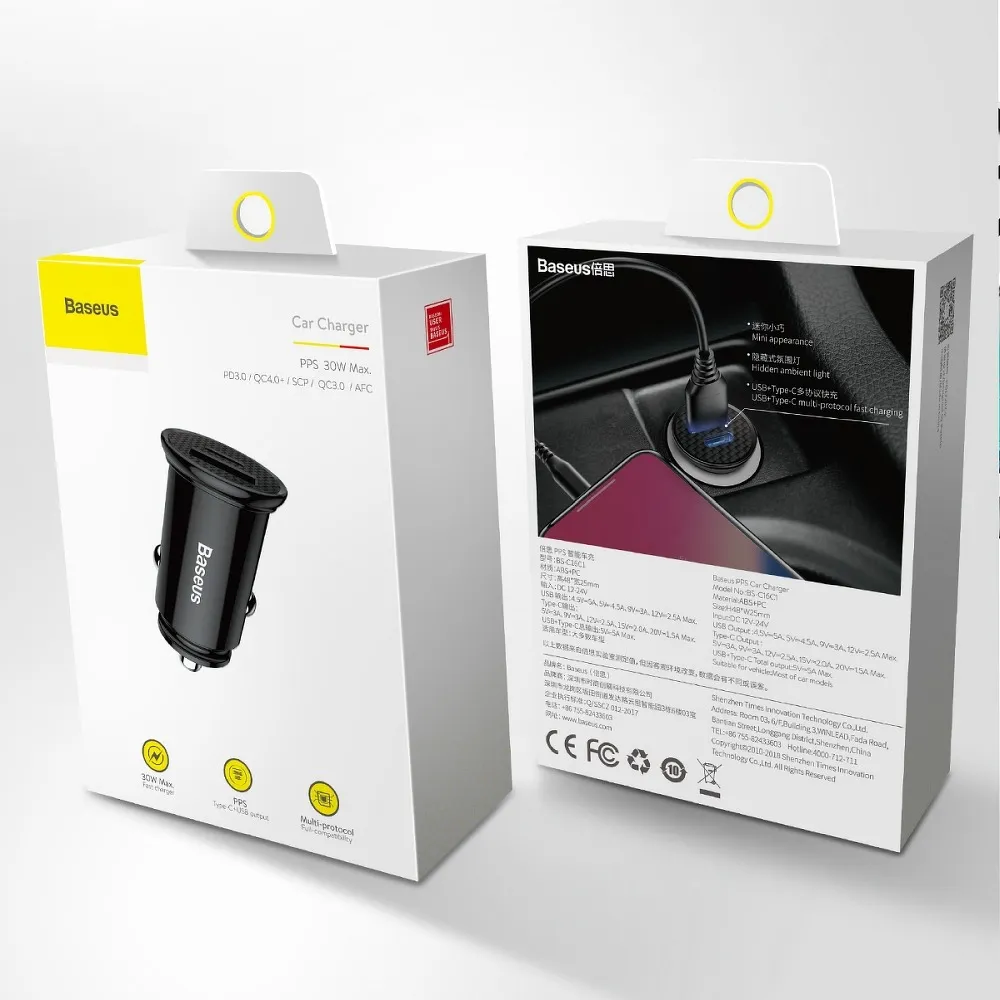 BASEUS car charger USB A + Type C PD3.0 QC4.0 5A 30W CCALL-YS01 black - Image 6