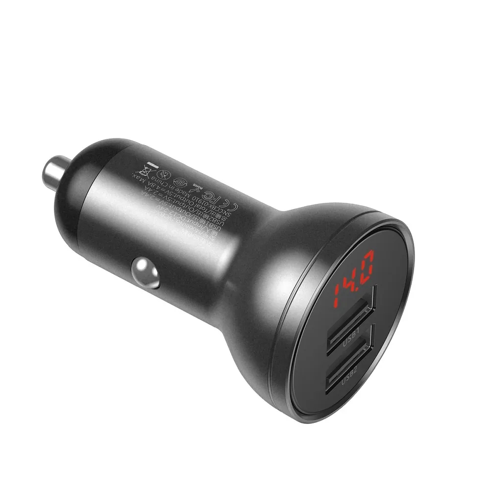 BASEUS car charger 2 x USB A with digital display 4,8A 24W CCBX-0G gray - Image 2