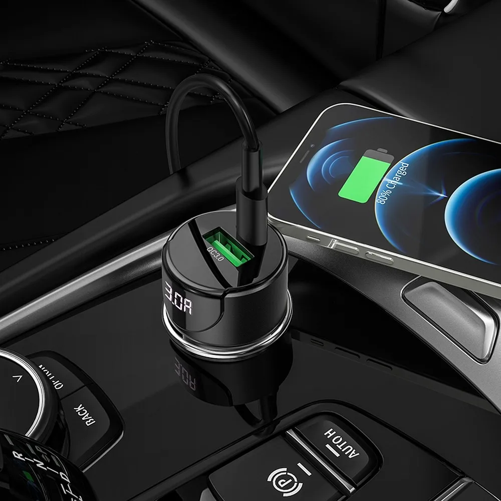 HOCO car charger USB A + Type C with digital display PD QC3.0 3A 20W Z42 black - Image 5