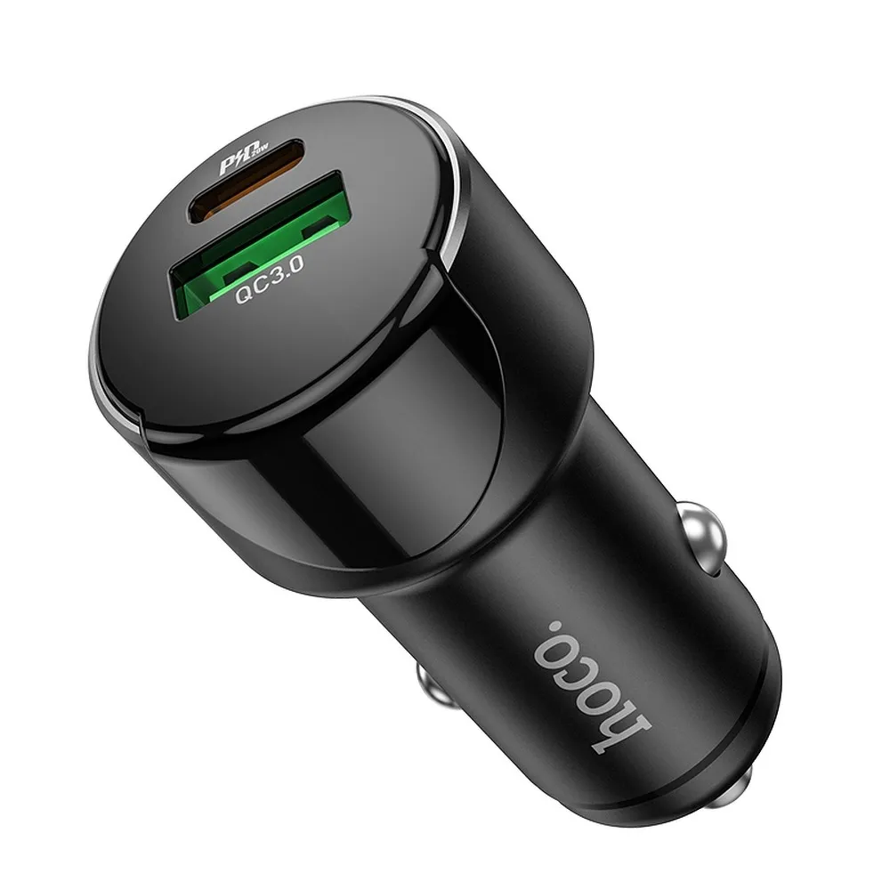 HOCO car charger USB A + Type C with digital display PD QC3.0 3A 20W Z42 black - Image 2