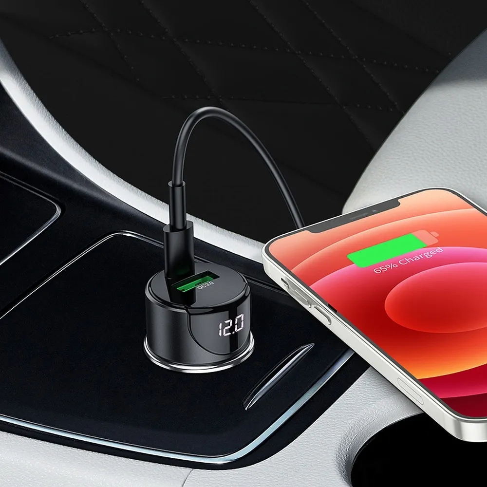 HOCO car charger USB A + Type C with digital display PD QC3.0 3A 20W Z42 black - Image 4