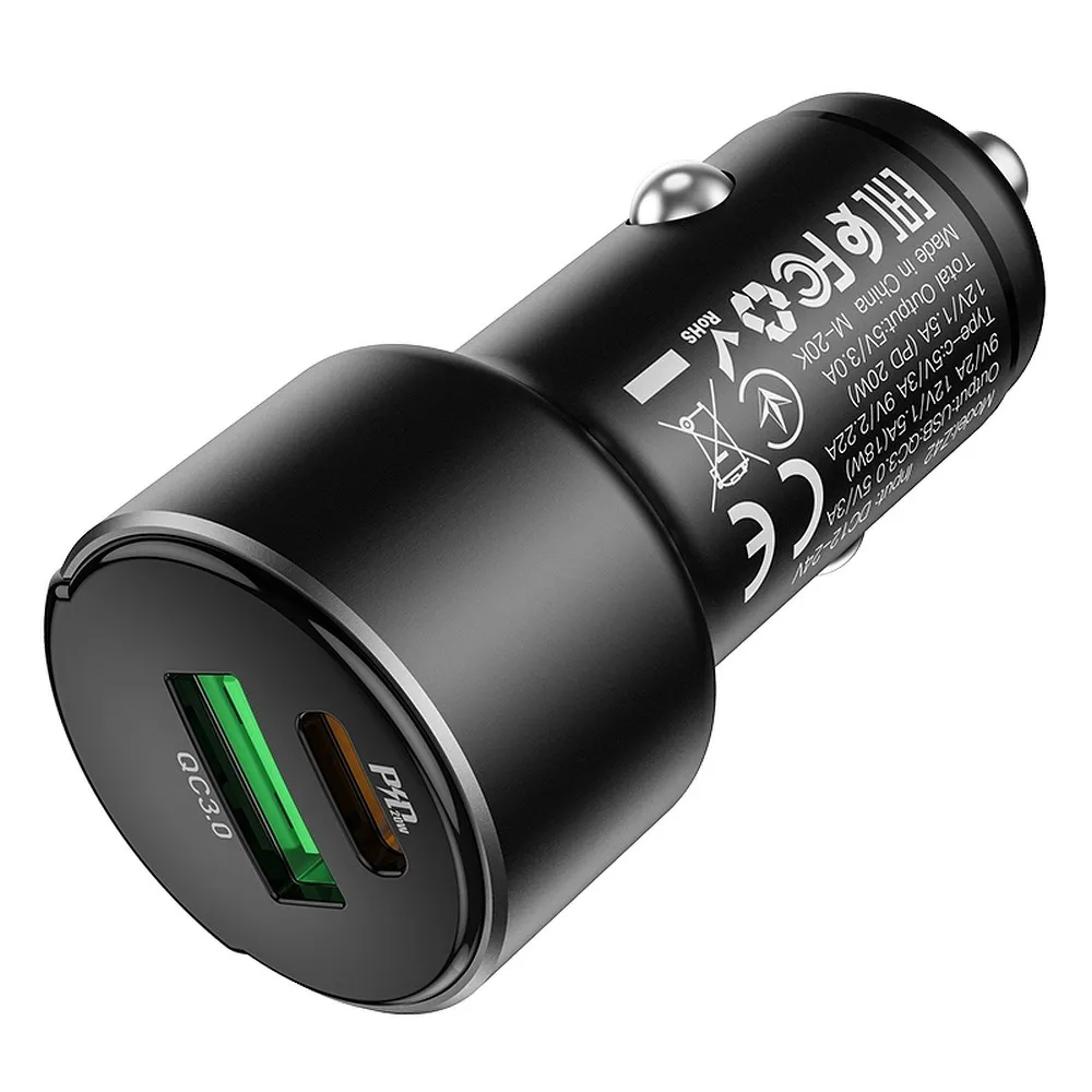 HOCO car charger USB A + Type C with digital display PD QC3.0 3A 20W Z42 black - Image 3