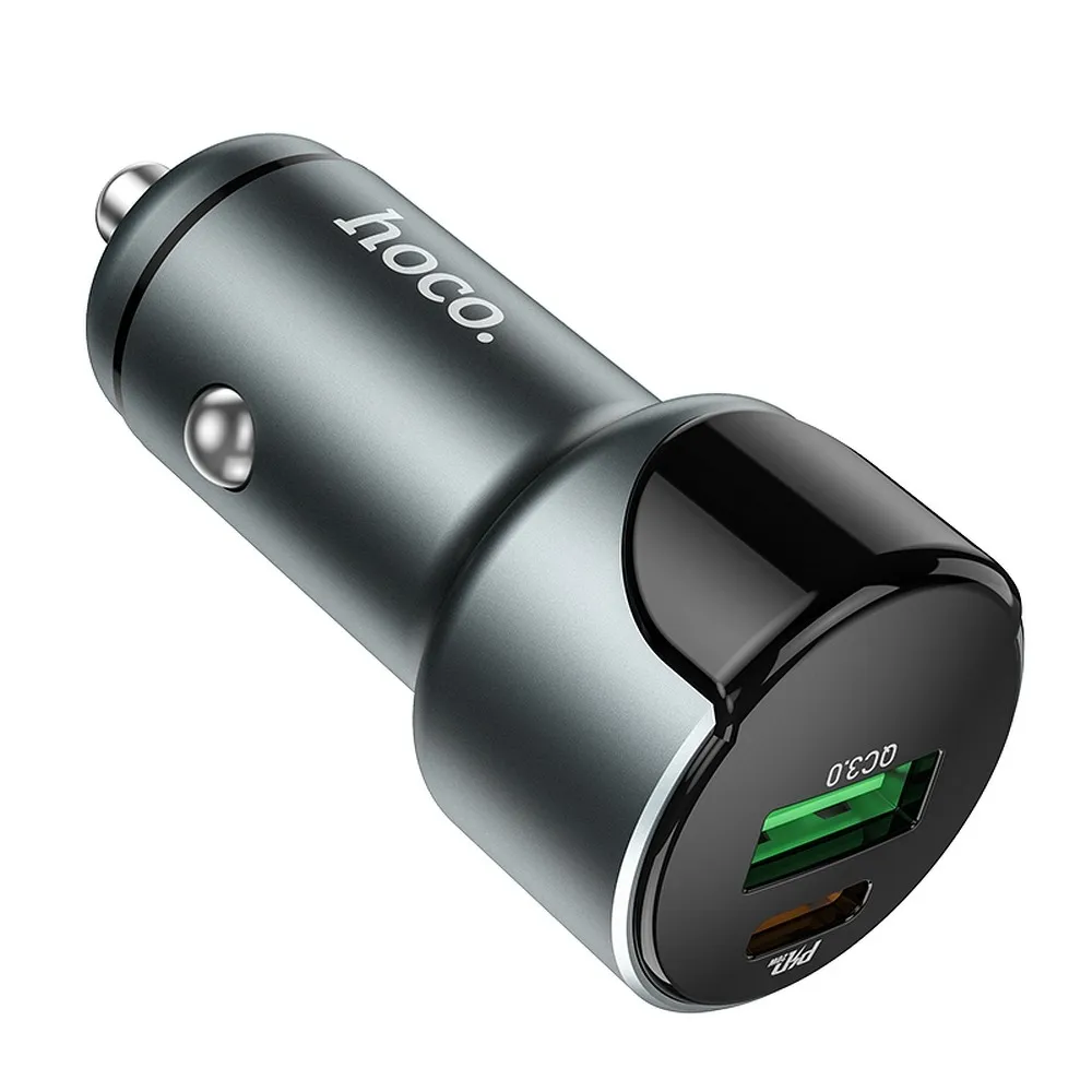 HOCO car charger USB A + Type C with digital display PD QC3.0 3A 20W Z42 metal grey - Image 2