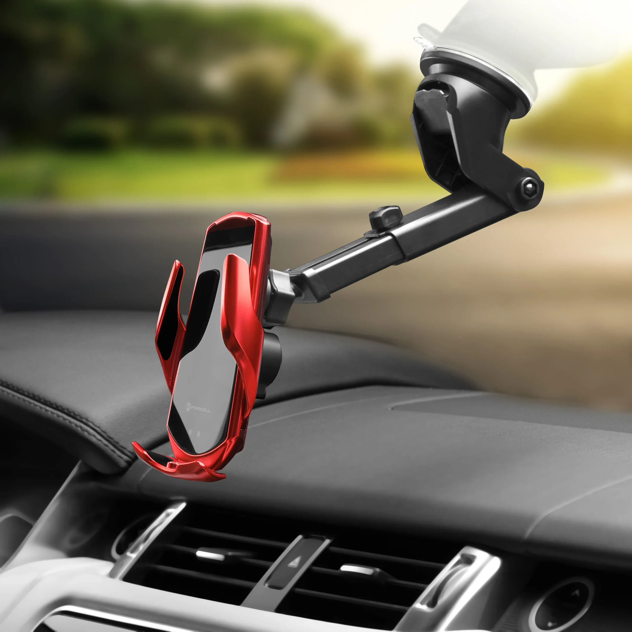FORCELL car holder with wireless charging automatic sensor + magnetic adapters HS1 15W red - Image 13