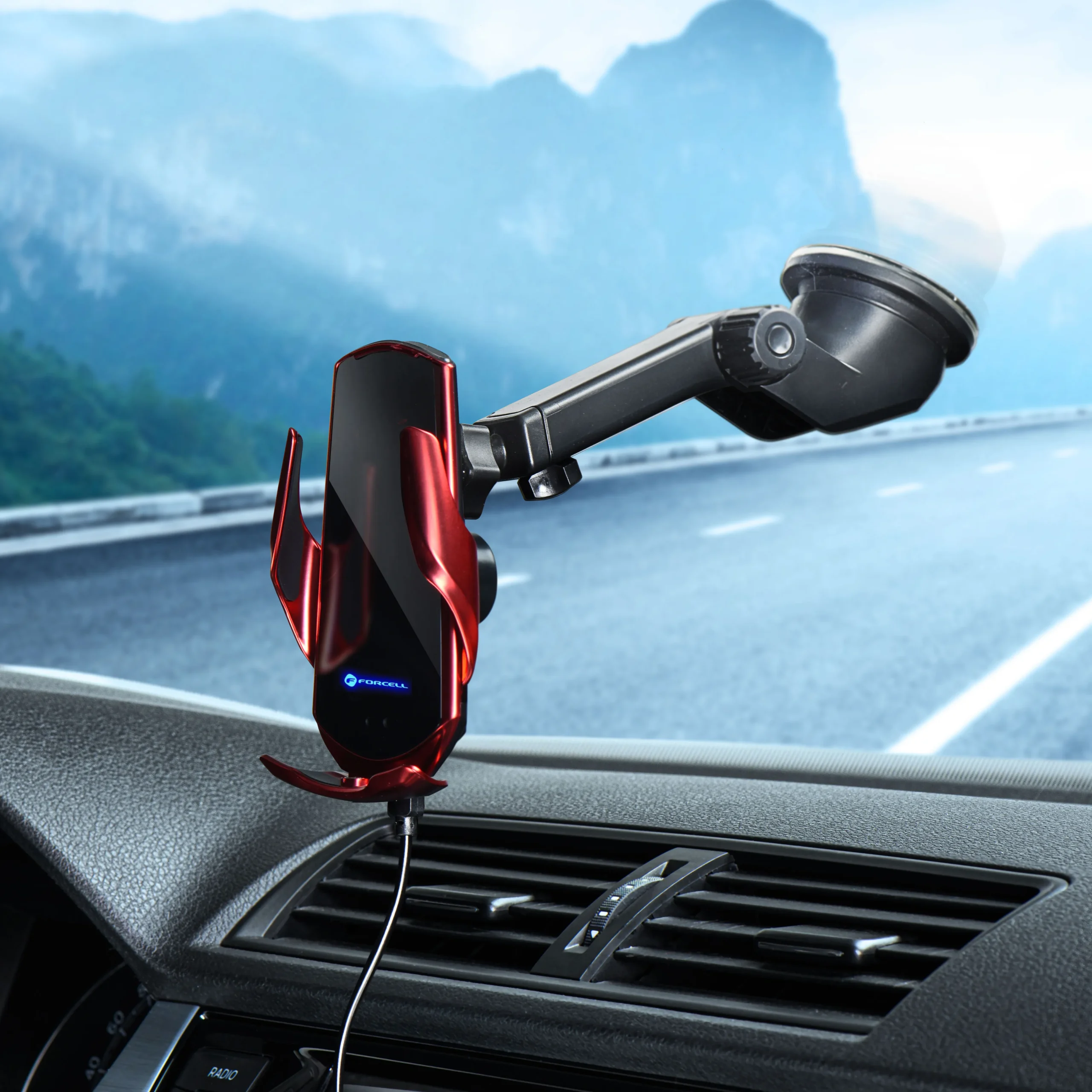 FORCELL car holder with wireless charging automatic sensor + magnetic adapters HS1 15W red - Image 14