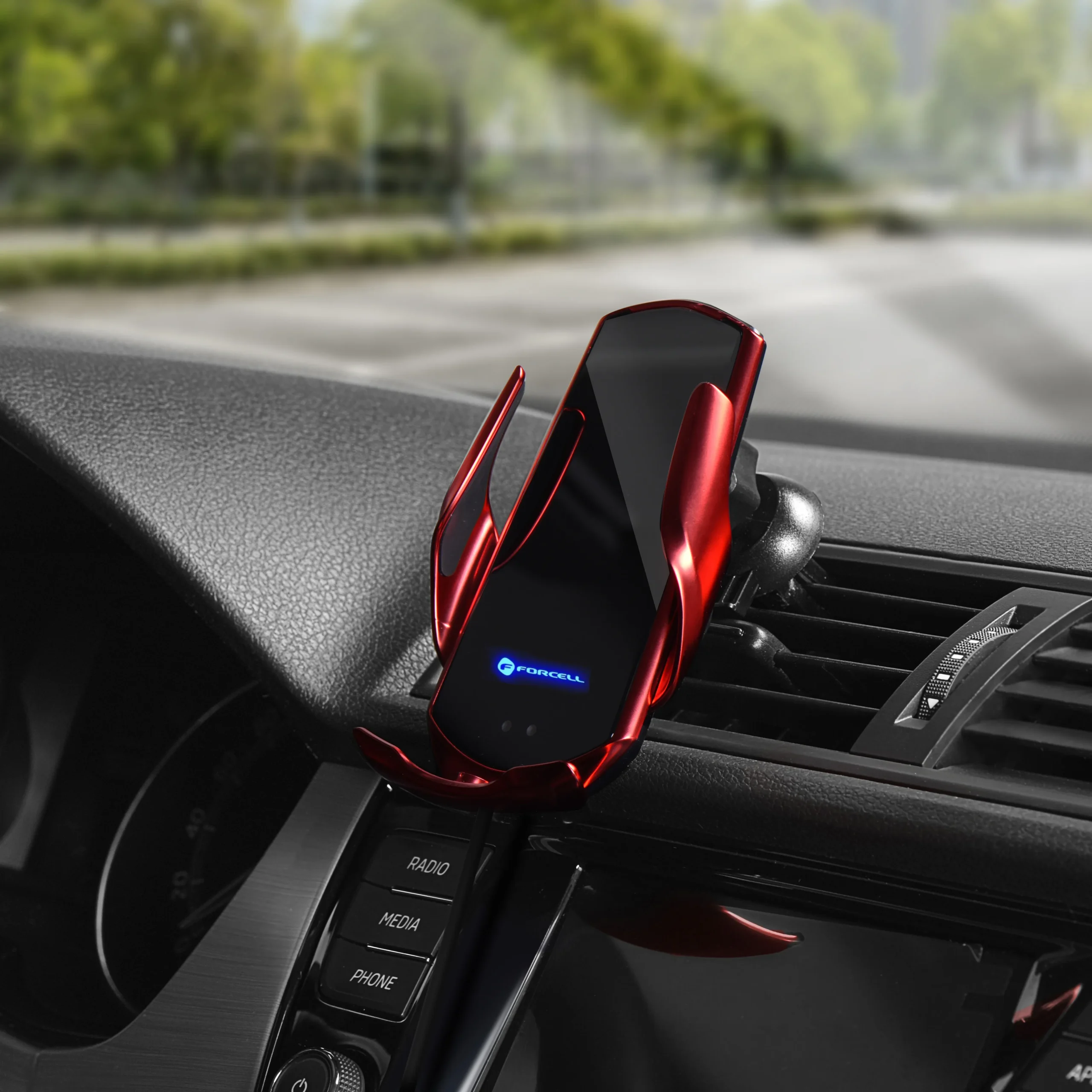 FORCELL car holder with wireless charging automatic sensor + magnetic adapters HS1 15W red - Image 17