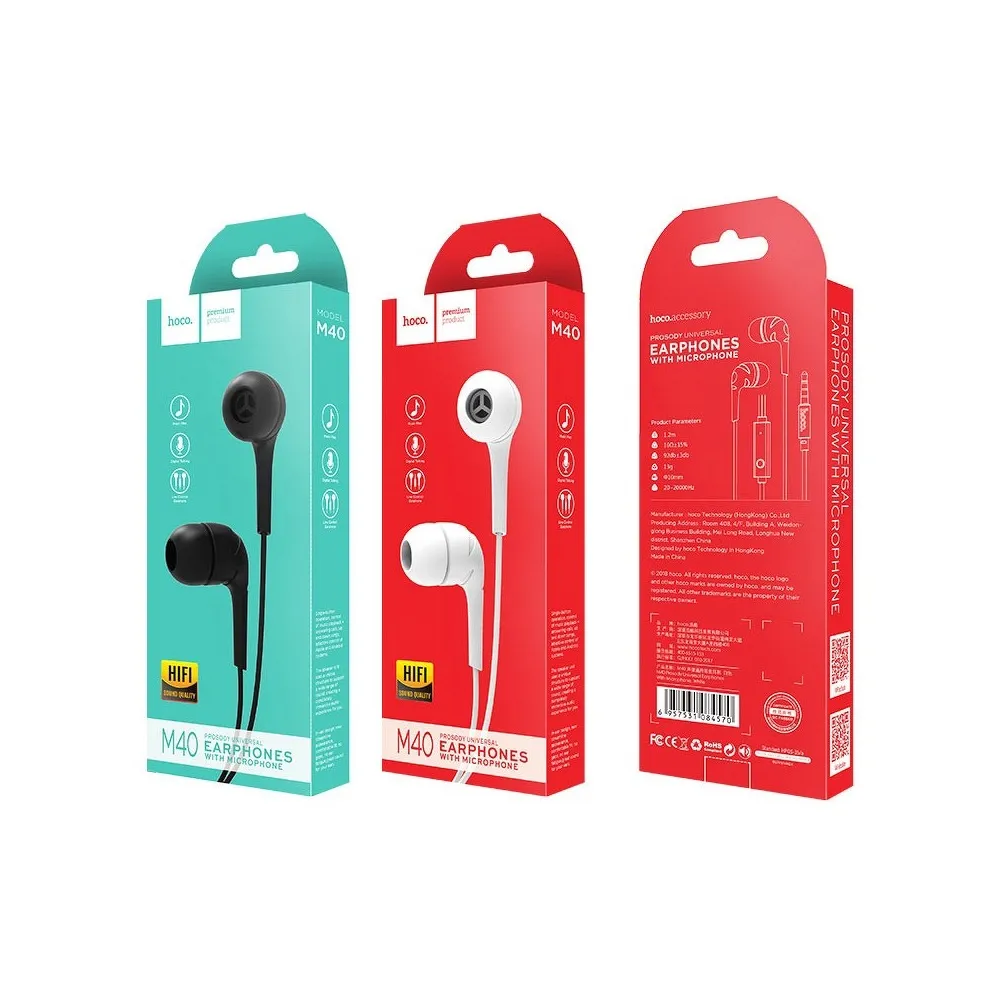 HOCO wire earphones Jack 3,5 mm with microphone M40 white - Image 3