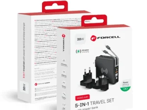 FORCELL F-ENERGY multifunctional charger 20W 5in1 with USB-C/lightning cable, power bank 10000mAh and wireless charging 15W