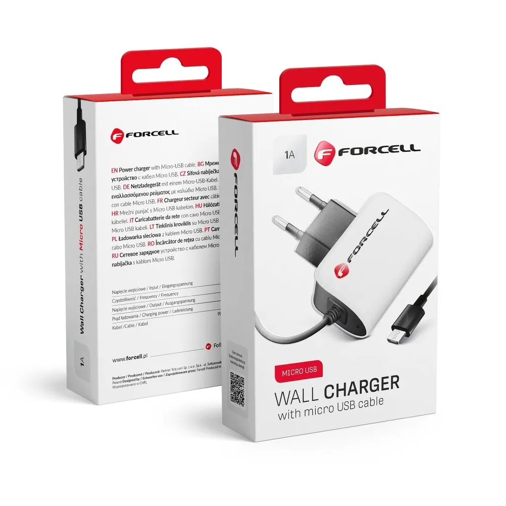 FORCELL F-ENERGY U19 travel charger with cable Micro USB 1A 5W white black