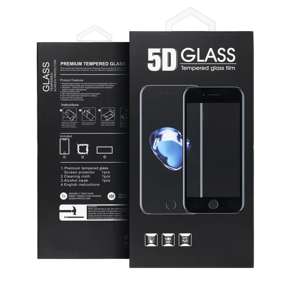 5D Full Glue Tempered Glass - for Huawei P40 Lite E black - Image 2