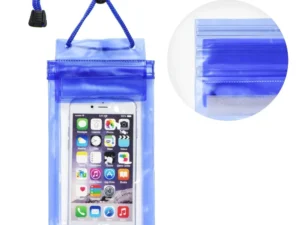 Waterproof bag for mobile phone with zipper closing blue