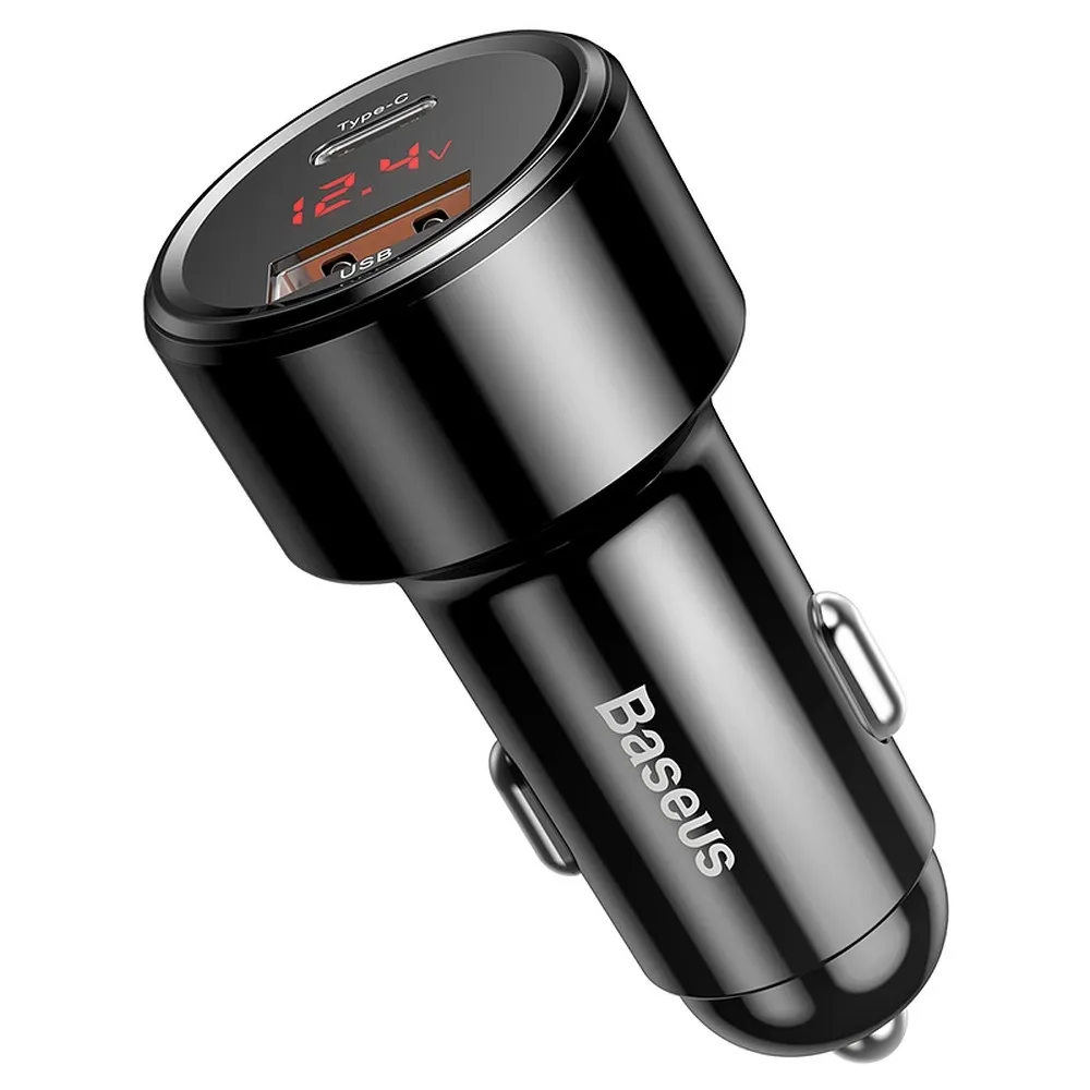 BASEUS car charger USB A + Type C with digital display PD3.0 QC4.0 3A 45W CCMLC20C-01 black - Image 4
