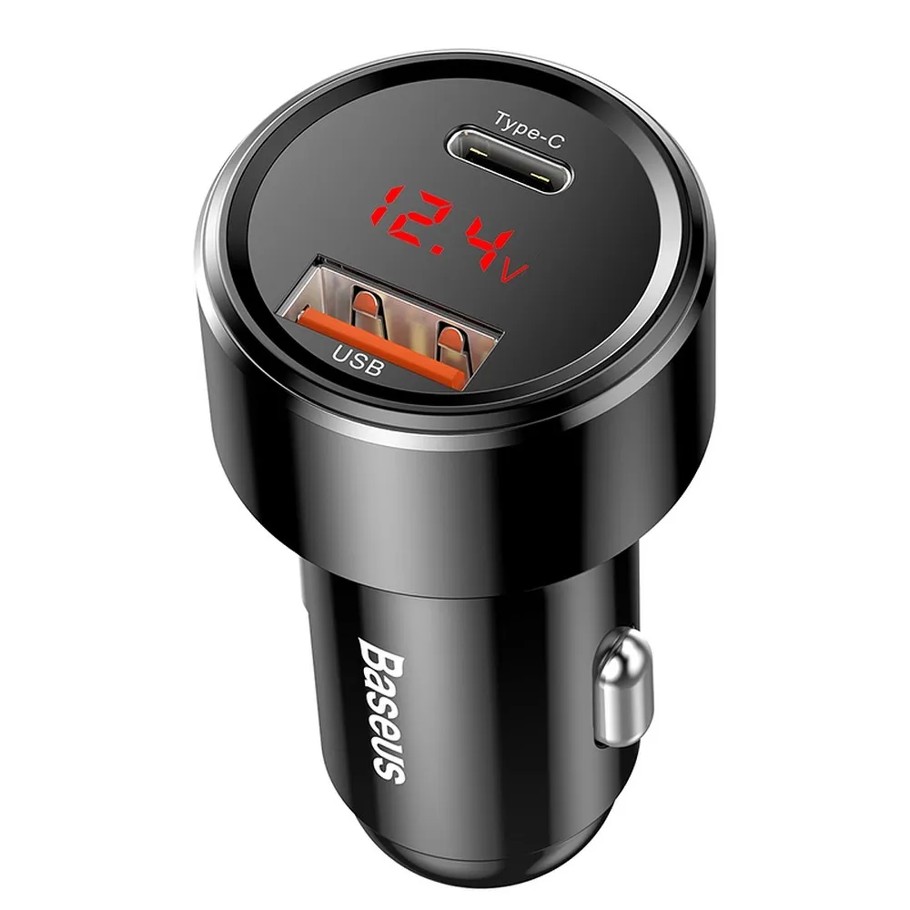 BASEUS car charger USB A + Type C with digital display PD3.0 QC4.0 3A 45W CCMLC20C-01 black - Image 3