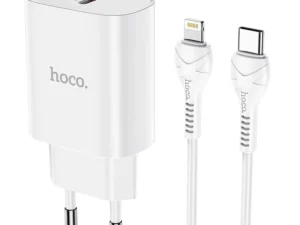 HOCO utazó töltő, C-típus + C-típus–Lightning kábel, PD 20 W, N14, fehér
