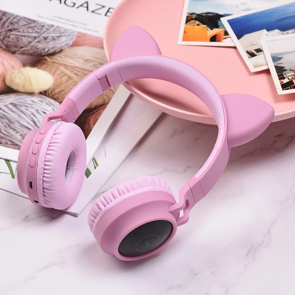 HOCO wireless bluetooth headphones W27 Cat Ear pink - Image 3