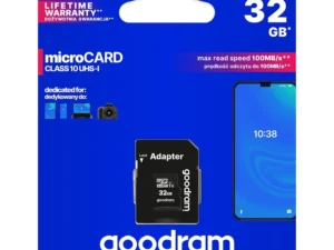 GOODRAM microSD memóriakártya, 32 GB, 100 MB/s, Class 10, UHS-I, SD-adapterrel