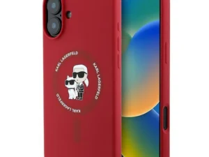 KARL LAGERFELD case for IPHONE 16 Plus compatible with MagSafe KLHMP16MSCMKCRHR (Silicone KC Body Ring) red