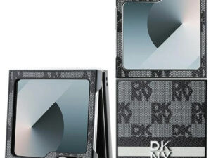 DKNY PU Leather Checkered Pattern and Stripe Samsung Galaxy Z Flip 6 / Flip 7 FE hátlap tok, fekete