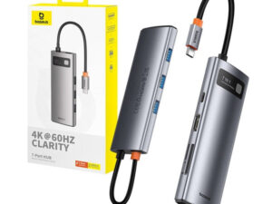 Baseus Gleam Hub 7 in1 USB-C - HDMI4K 60Hz + 3x USB3.0 + PD + SD/TF, szürke