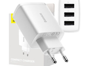 Baseus 3xUSB-A hálózati gyortöltő, 17W, fehér