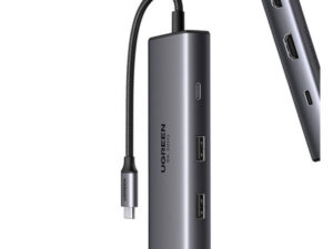 Ugreen CM498 6 in1 adapter USB-C- 2xUSB-A 3.0, USB-C 3.0, 2xHDMI, PD, ezüst