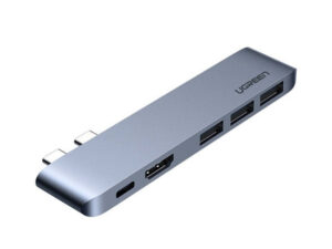 Ugreen 2XUSB-C, 3x USB-A 3.0 Adapter Hub, HDMI, MacBook kompatibilis, ezüst