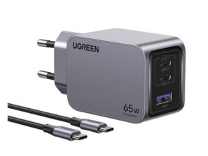 Ugreen Nexode Pro USB-A + 2x USB-C hálózati töltő adapter + USB-C kábel, 65W, 1.5m, fekete