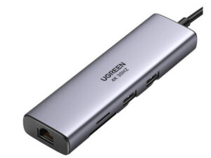 Ugreen USB-C Multifunkciós Adapter Hub, 2x USB-A 3.0, HDMI, RJ45, SD/TF, ezüst