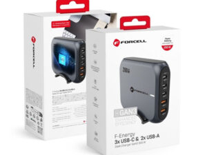 Forcell F-Energy GaN III VT-51 3xUSB-C + 2xUSB-A asztali töltő, PD, QC4.0, SFC2.0, 5A, 200W, szürke