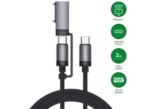 4smarts ComboCord USB-C adatkábel, MagSafe 3 adapterrel, 100W, 2m, fekete
