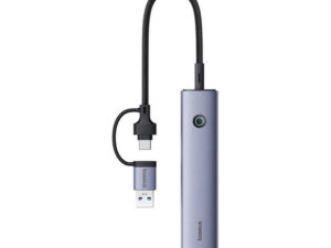 Baseus UltraJoy 4 az 1-ben Hub USB-A-USB-C 3xUSB3.0+USB-C+RJ45, szürke