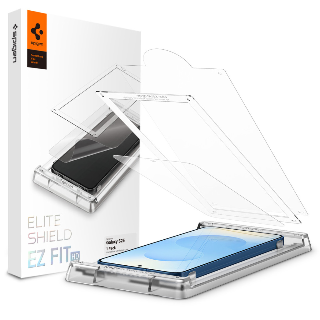 Spigen EliteShield EZ Fit HD Samsung Galaxy S25 kijelzővédő fólia felhelyező kerettel (1db)