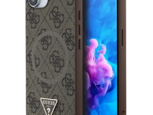 Guess PU 4G Strass Triangle Metal Logo Apple iPhone 17e / iPhone 16e MagSafe hátlap tok, barna