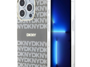 DKNY PU Leather Repeat Pattern Tonal Stripe iPhone 13 Pro tok, bézs