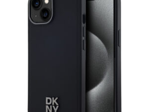 DKNY PU Leather Stack Logo iPhone 14 MagSafe tok, fekete