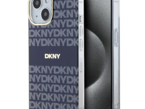 DKNY PU Leather Repeat Pattern Tonal Stripe iPhone 14 Pro tok, kék
