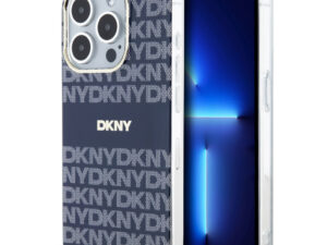 DKNY PU Leather Repeat Pattern Tonal Stripe iPhone 14 Pro Max tok, kék
