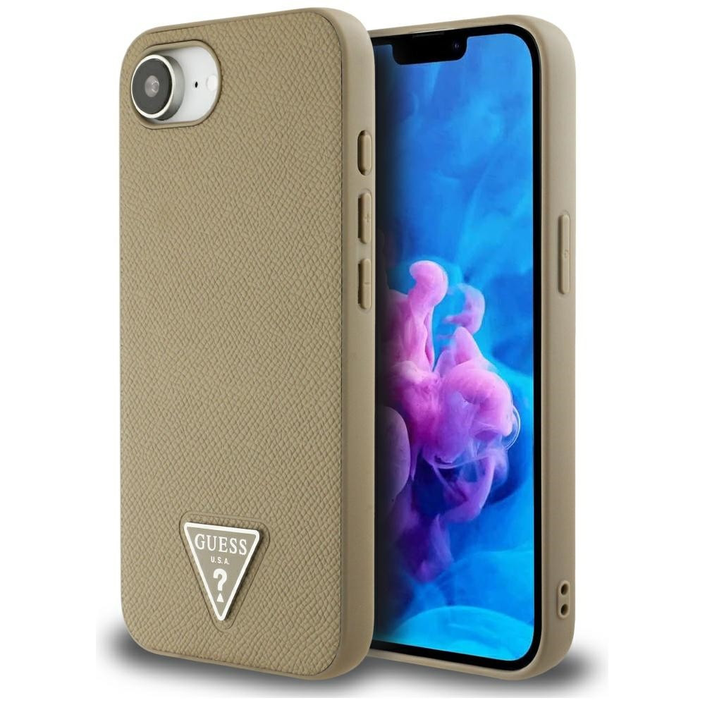 Guess Grained Triangle Apple iPhone 17e / iPhone 16e MagSafe tok, világosbarna