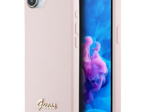 Guess Silicone Script Metal Logo Apple iPhone 17e / iPhone 16e MagSafe szilikon tok, rózsaszín
