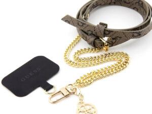 Guess Crossbody Strap PU 4G Chain with Charm univerzális pánt, Arany/Barna