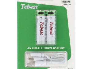 TCBEST újratölthető R6 (AA) elem 1100 mAh, USB-C csatlakozóval és töltőkábellel (2db)
