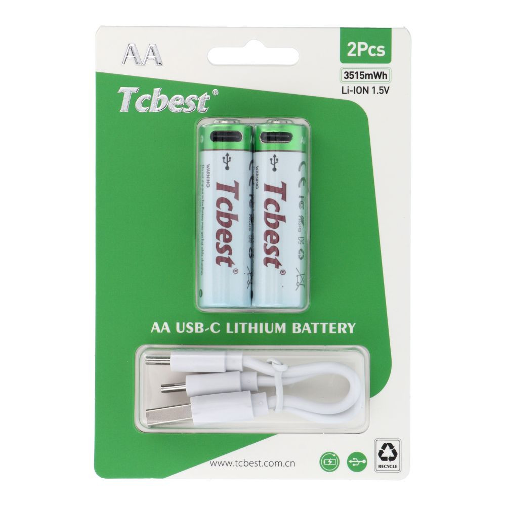 TCBEST újratölthető R6 (AA) elem 950 mAh, USB-C csatlakozóval és töltőkábellel (2db)