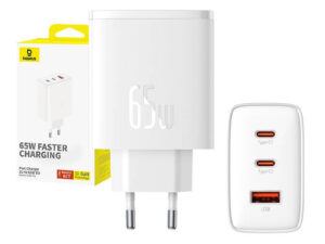 Baseus OS-Cube Pro hálózati töltő, 2xUSB-C + USB, 65W, fehér